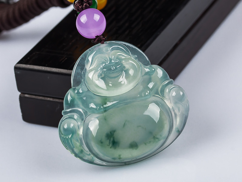 言和诺缅甸翡翠冰种玉佛吊坠飘花阳绿笑佛飘绿弥勒佛玉坠大肚佛挂件女