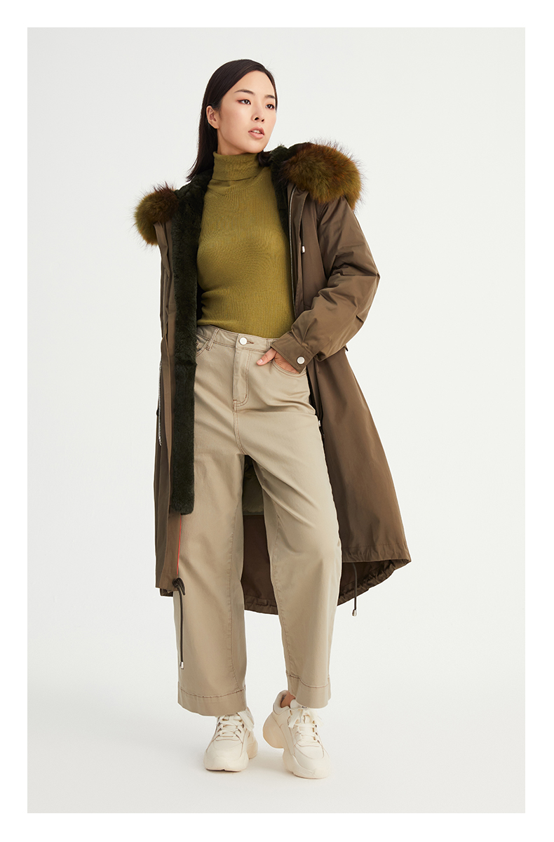 carablue两边开叉腰间抽绳设计女款羽绒派克服kb183ppl0002 军绿色k1