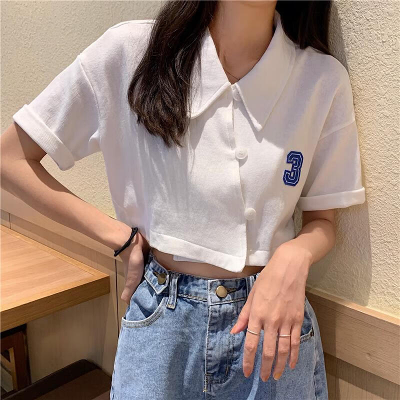 polo衫短袖t恤女装2020新款潮ins超火夏季短款露脐娃娃领上衣