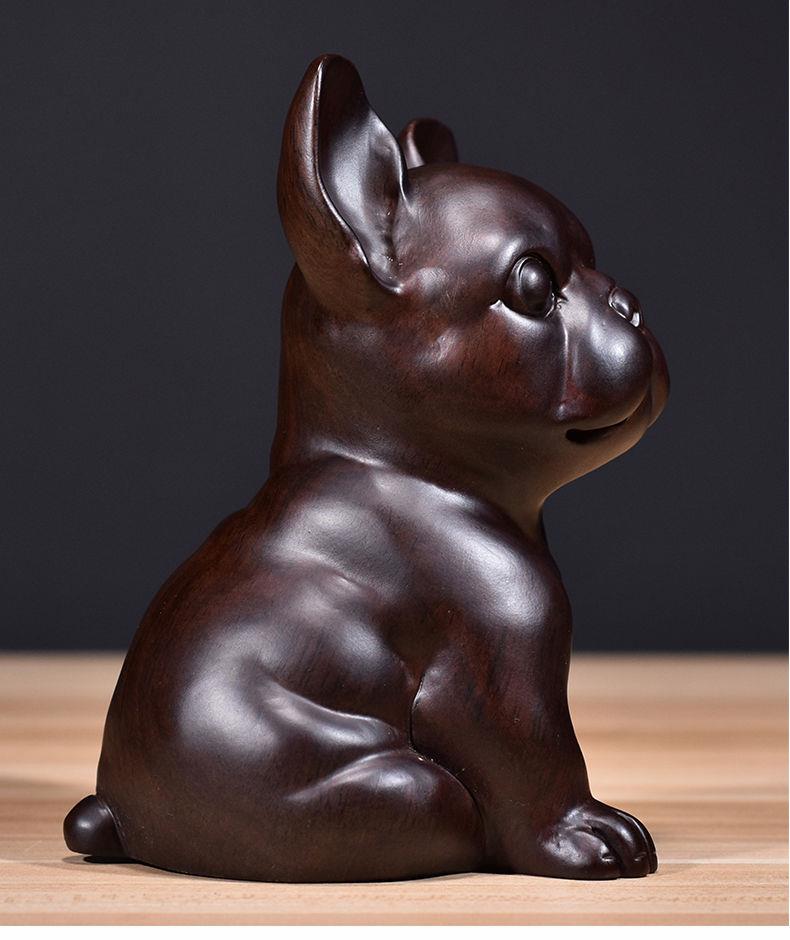 唐砖黑檀木雕狗摆件三合十二生肖狗家居客厅电视柜办公装饰红木工艺