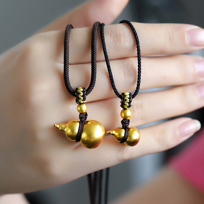 古法传承黄金葫芦吊坠999足金福禄项链男女款3d硬金足金编绳挂坠 小