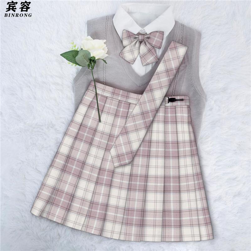 宾容小田町原创怦怦心动jk制服银线双子格裙百褶半身裙怦怦心动领结s