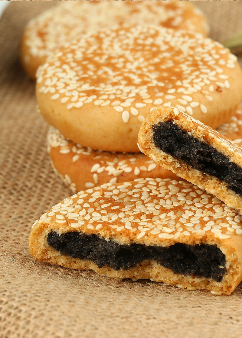 无蔗糖食品黑芝麻饼手工酥皮月饼胡麻港饼糕点心孕妇老年人零食品素麻