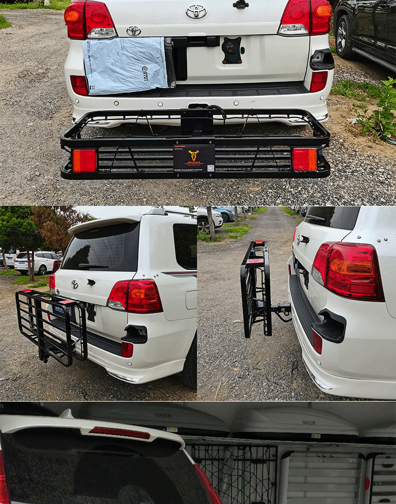 车载拖车框后挂式折叠货篮带灯行李箱房车货架suv越野车尾旅行架 tw