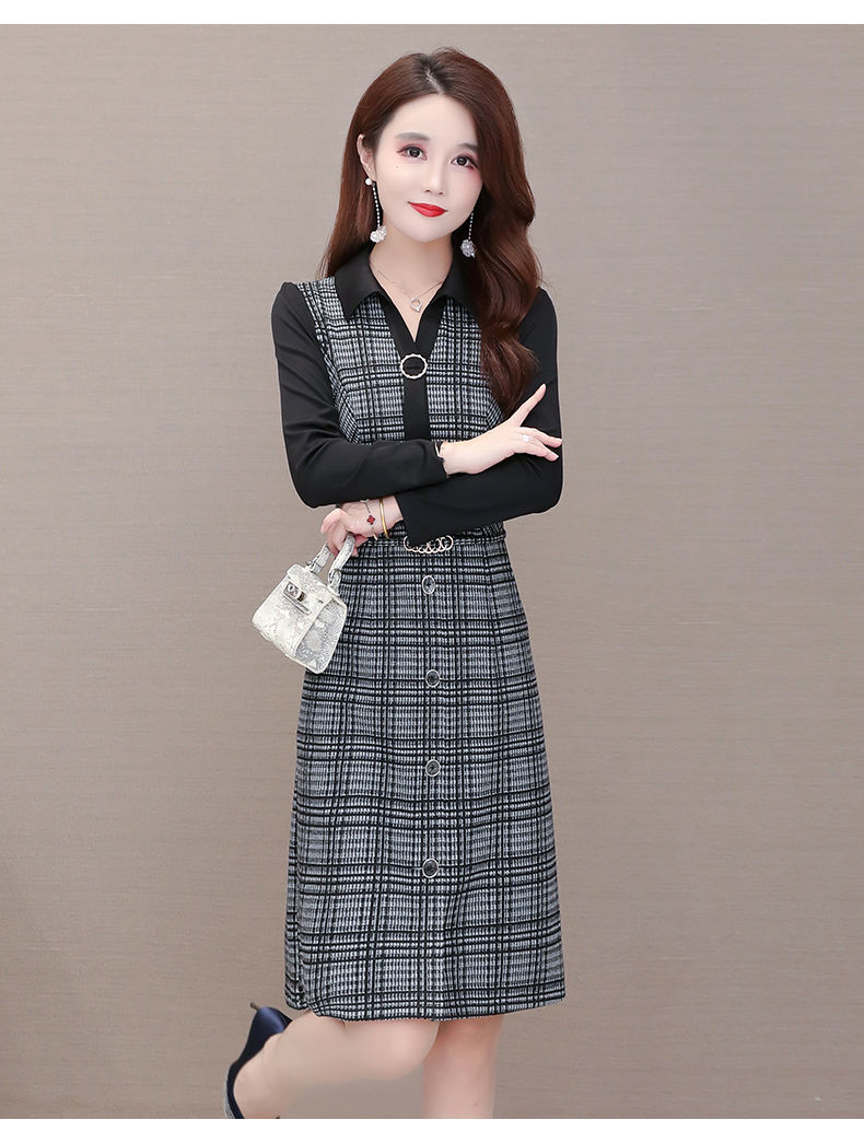 念念狗潮牌长袖格子连衣裙女春秋季2021年新款高端洋气减龄休闲流行