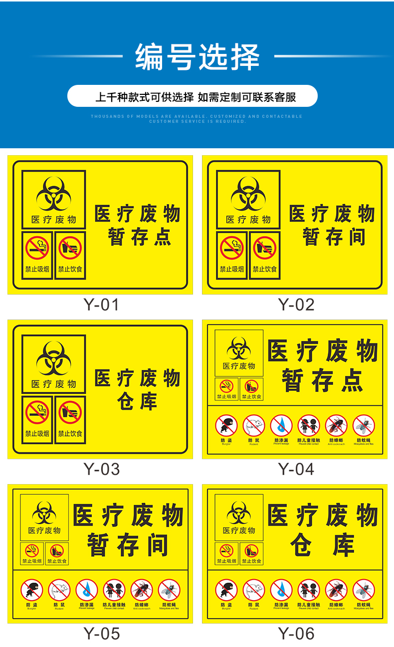 废物暂存点警示牌 暂存间 六防 流程图处置步骤 禁止吸烟 饮食 医院