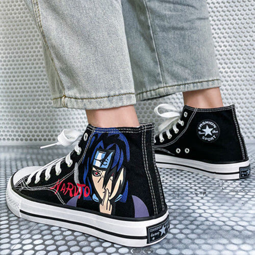 鞋春夏潮流火影忍者鞋中学生帆布鞋男高帮休闲潮鞋涂鸦动漫板鞋子男