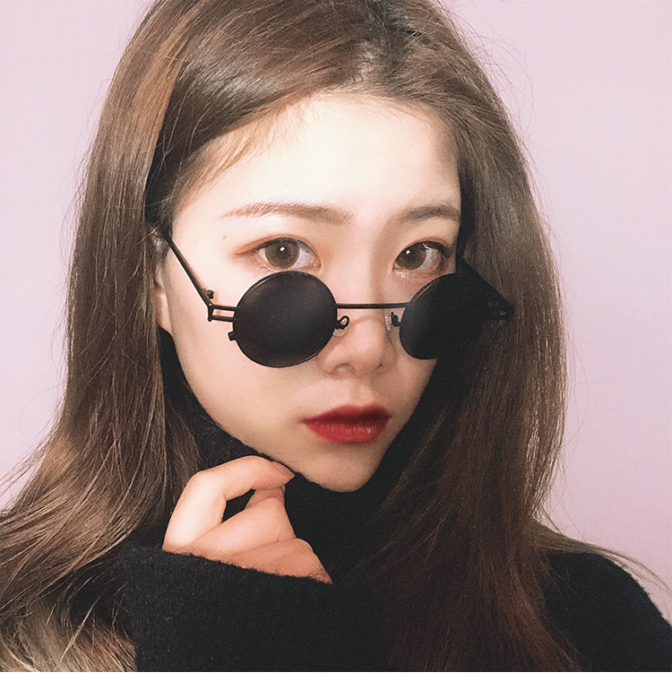 2019新款宽梁复古超小镜片圆框形墨镜太阳眼镜男女酷潮黑潮男眼睛 黑