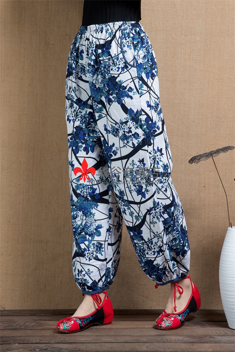 穆撒尼夏季新款时尚花裤子女士薄款广场舞服装裤东北大花民族风女裤子