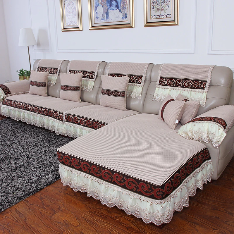 Xin Yuhe Leather Sofa Cushion Set Summer Real Anti Slip Fabric Simple Modern Four Seasons Universal Concubine Combination Cover Towel Full Custom Beige Upgrade Wide Dragon Pattern Skirt Xin Yuhe Leather Sofa Cushion Set, Sofa Covers For Leather Sofa India