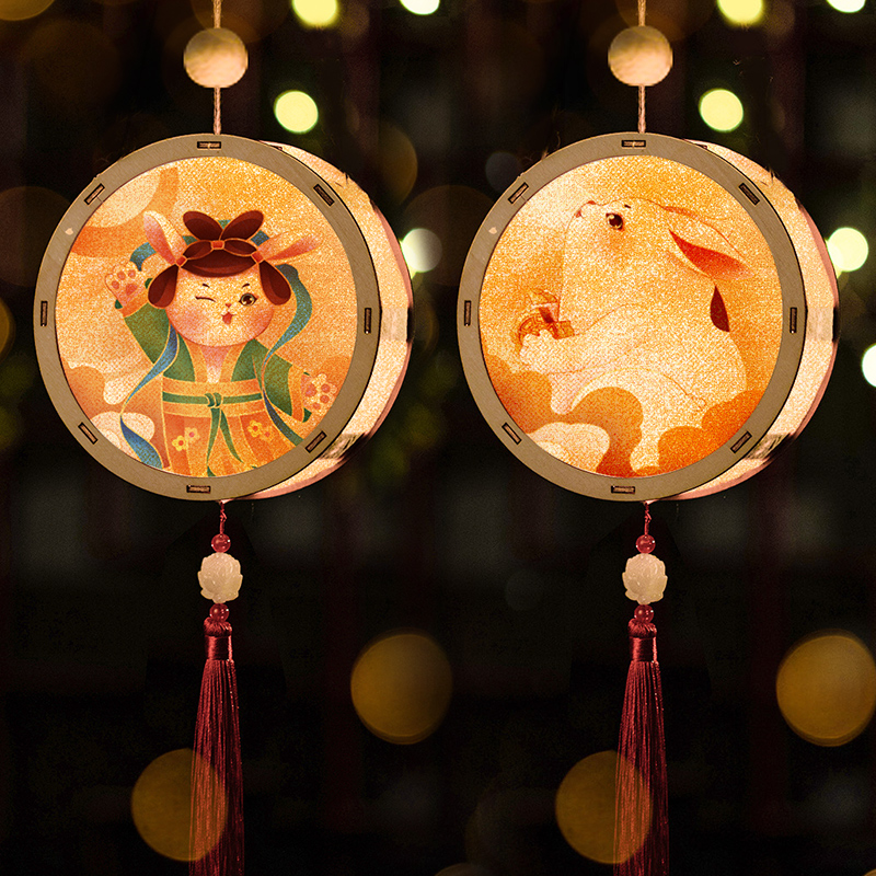 中秋节儿童手提灯笼挂件幼儿园学生手工制作diy材料古风发光宫灯 中秋