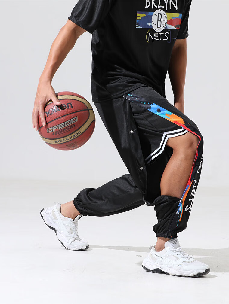 欧文全开秒脱美式篮网热身束脚儿童训练运动长裤秋冬 w100-欧文排扣裤