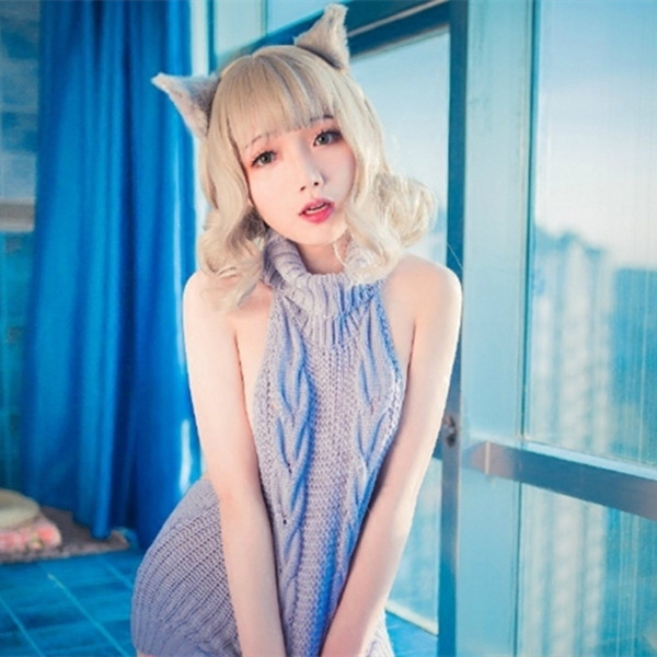 镂空露背毛衣网衫女外搭套头日系高领少团子日本网红甜美纯色针织衣