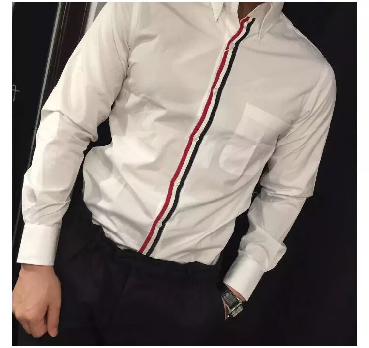 汤姆秋冬季衬衫布朗tb权志龙同款tb男经典款红蓝白条纹韩版情侣府绸棉