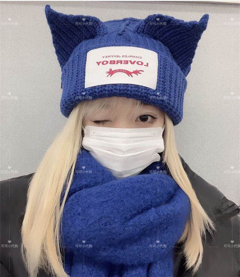 loverboy帽子 支持鉴定charles loverboy 猪猪帽猫咪耳朵针织帽子冷帽
