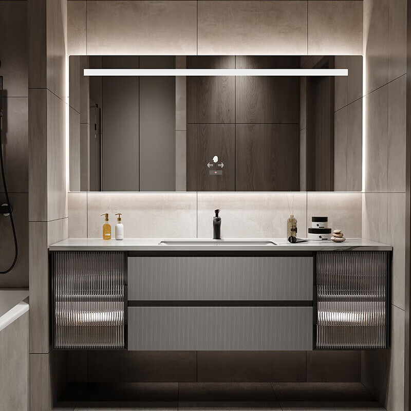 卫浴 科勒kohler现代轻奢洗漱台岩板一体盆浴室柜组合卫生间洗手台