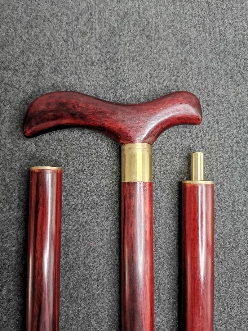 拐棍三节红木手杖助行器木拐杖 乌木圆头三节拐杖(把手可拆卸)【图片