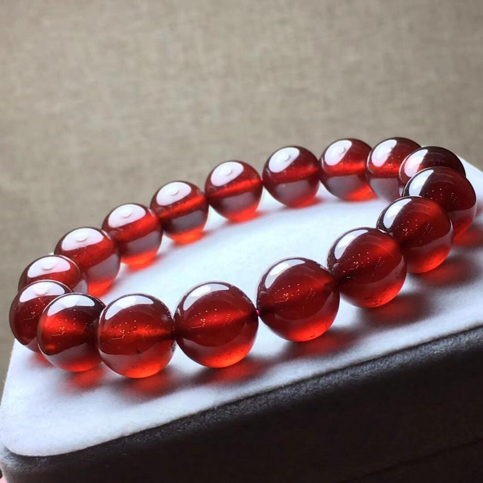 收藏级橙红石榴石手链10mm11mm12mm老矿天然高冰透石榴石手串 10mm
