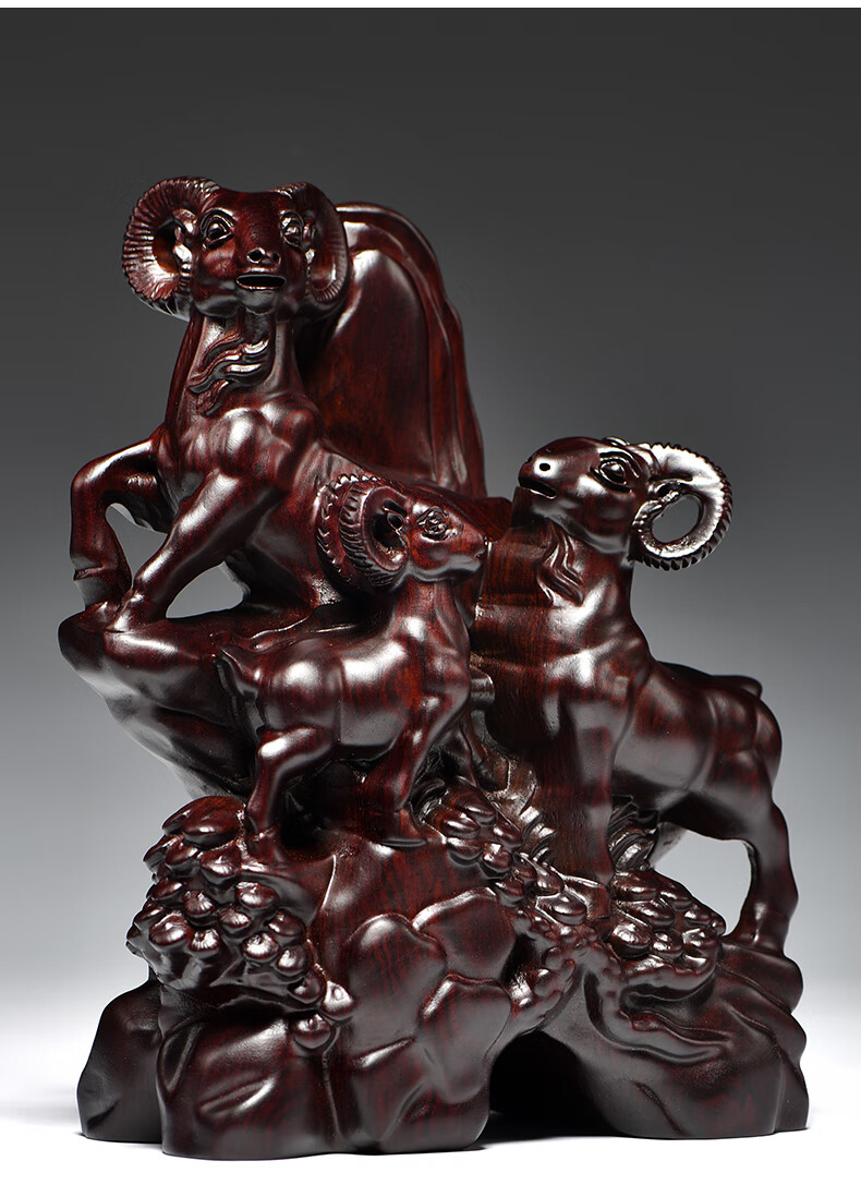 匠令黑檀木雕三羊开泰摆件实木生肖工艺品家居客厅电视柜装饰开业礼