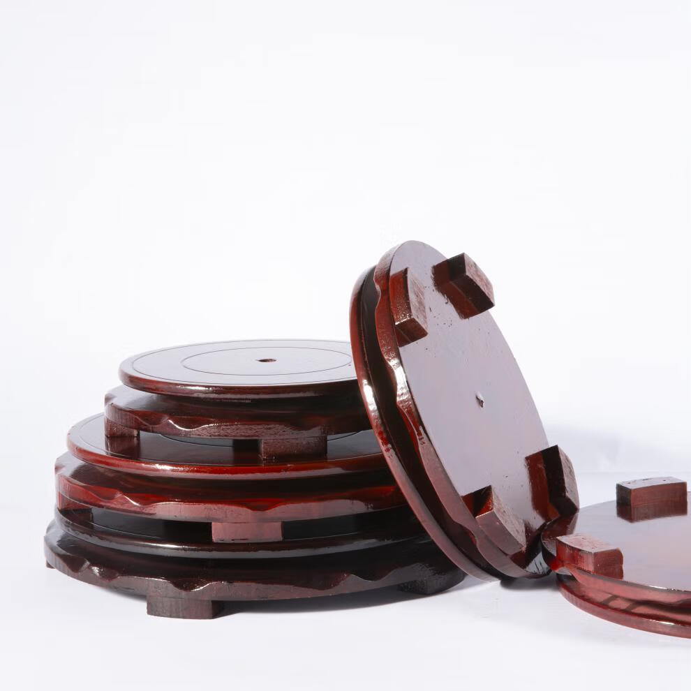 听雪楼 圆形木质花瓶花盆底座托盘旋转滚轮转盘酒瓶酒坛旋转木座d6 28