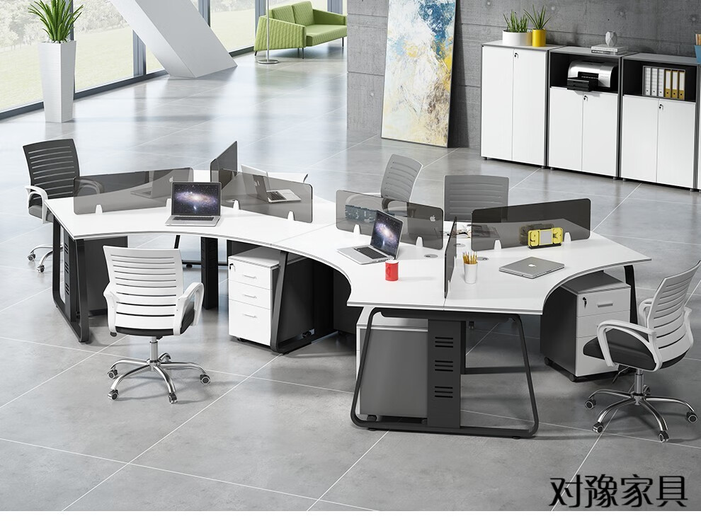 上海办公家具办公室办公桌简约现代l型扇形办公桌椅组合 员工办公桌