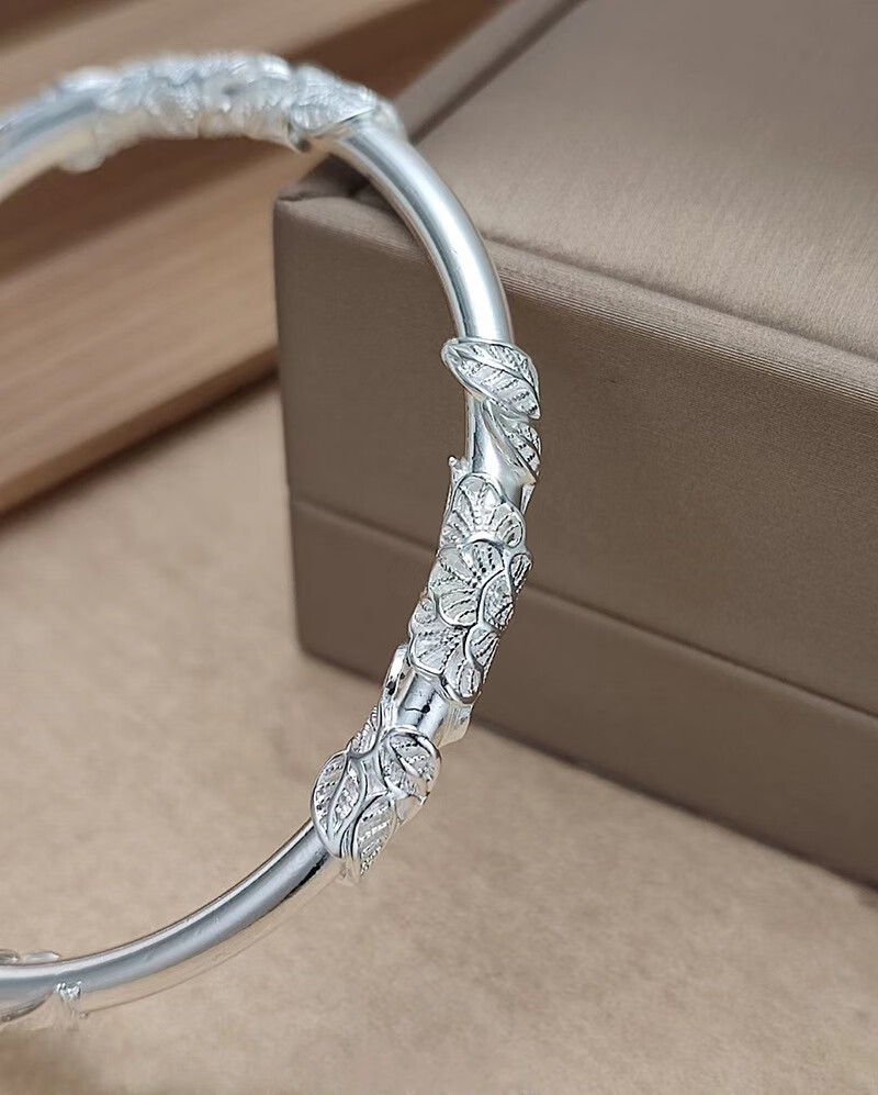 银手镯女9999花丝推拉手镯时尚轻奢开口手环送女友妈妈生日礼 推拉款