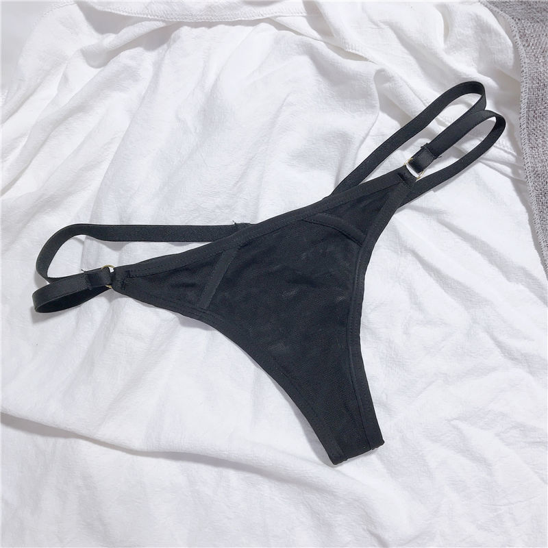 浪莎【夫妻内裤】女性丁字裤入60精品黑色丁字裤简单蕾丝内裤透明