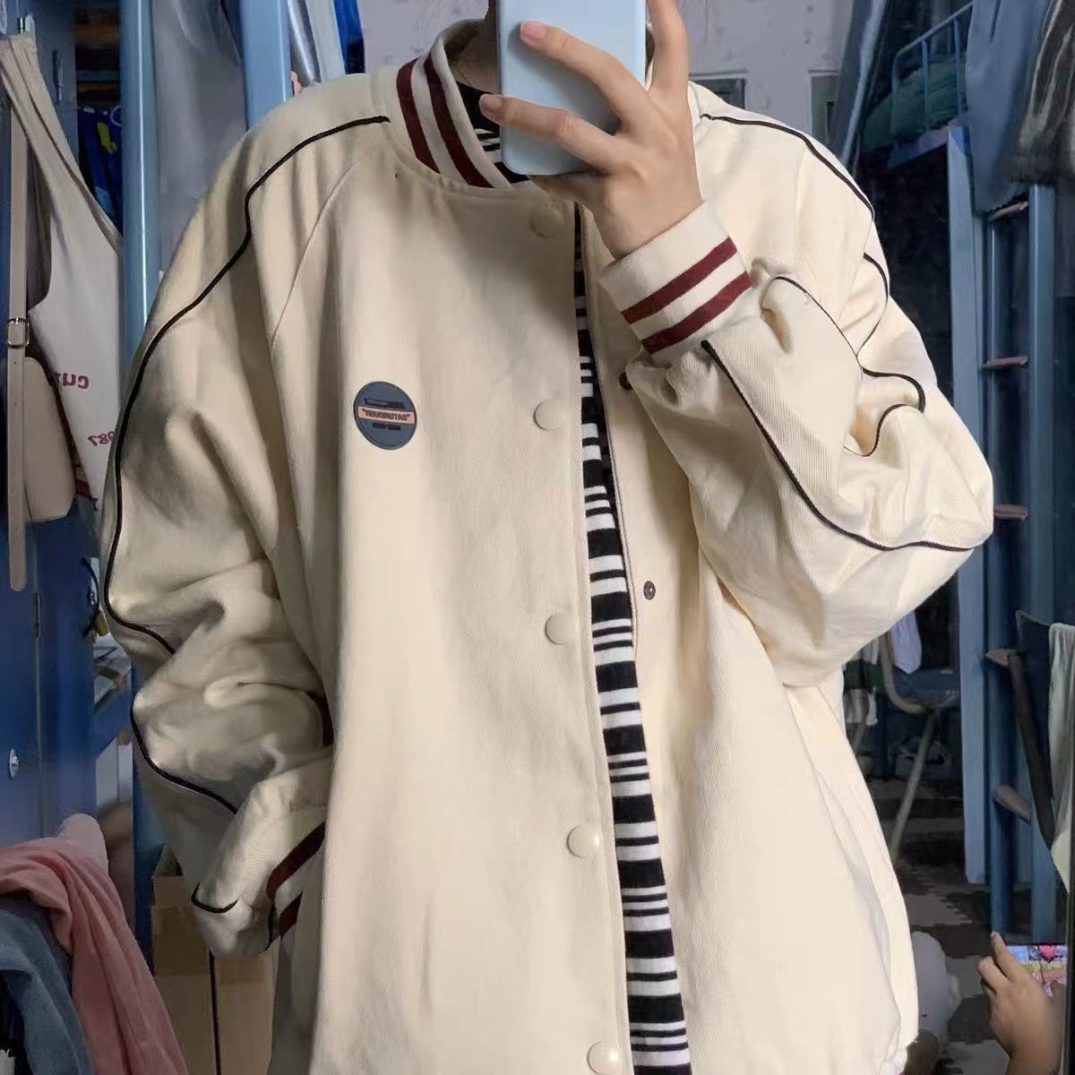 【反季清仓】拉夏贝尔la美式棒球服女春秋季2022年新款宽松棒球领