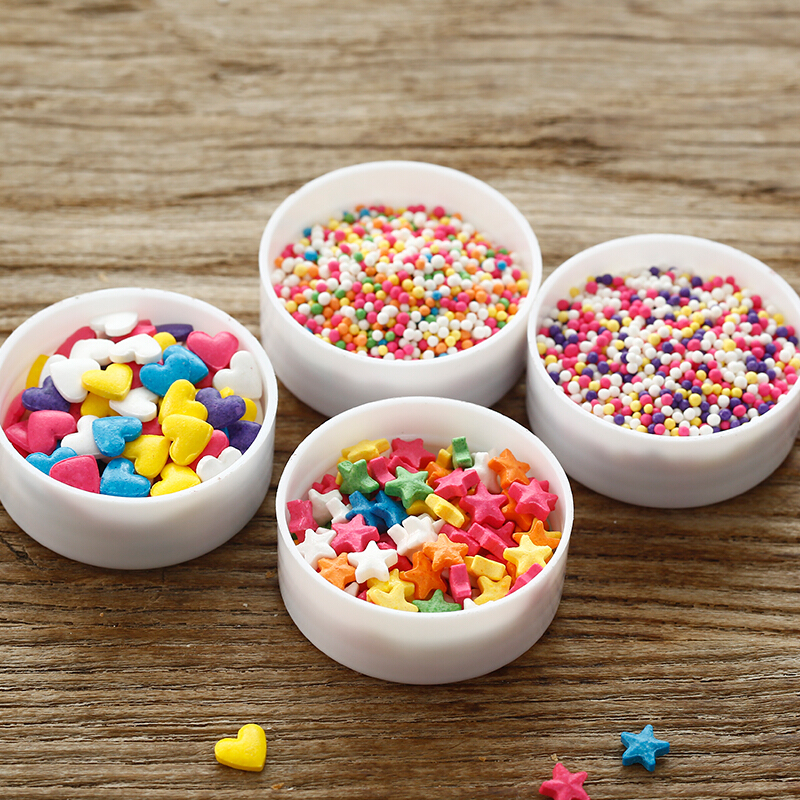 食用彩糖珠糖针糖粒碎生日蛋糕甜甜圈装饰烘焙用彩色白色混合星型压片