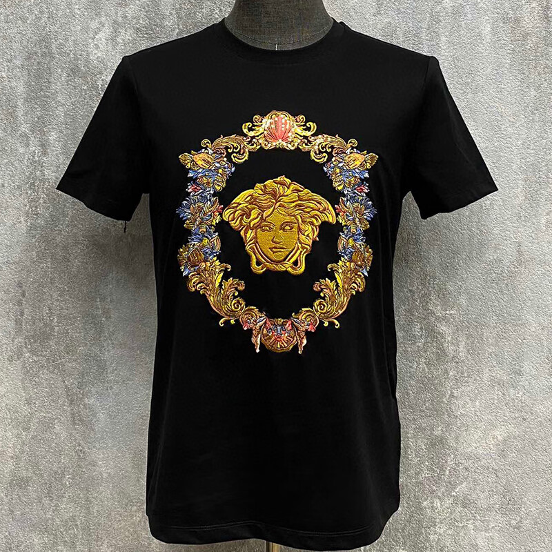 联名美杜·莎欧洲站高端头像烫钻t恤男款夏瓦萨琪刺绣男装潮牌上衣