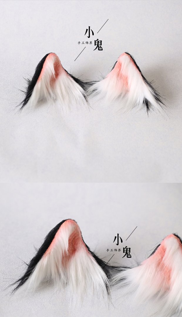 手作猫耳动物耳朵发夹ita仿真兽耳朵拍照猫佣发箍cos狼犬耳娘 全黑耳