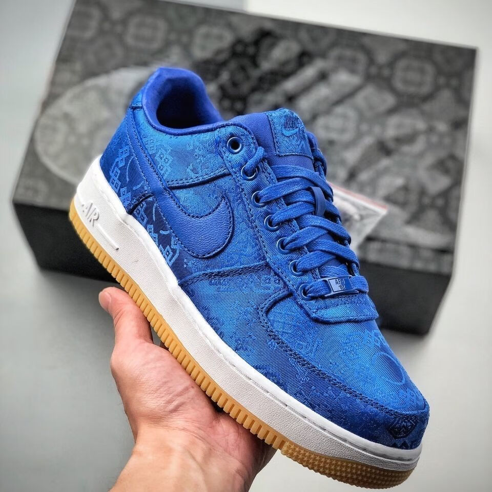 af1空军一号clt联名丝绸低帮板鞋男女鞋陈冠希同款蓝丝绸休闲鞋 蓝