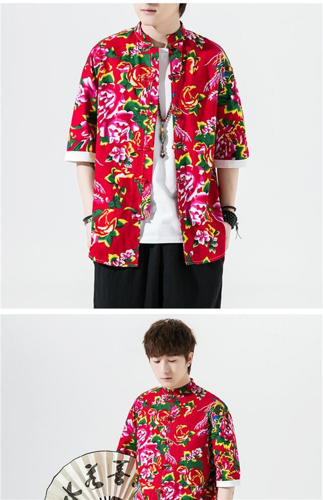 璟道新品东北花衣服夏季中国风男装东北大花短袖花衬衫男大码民族风