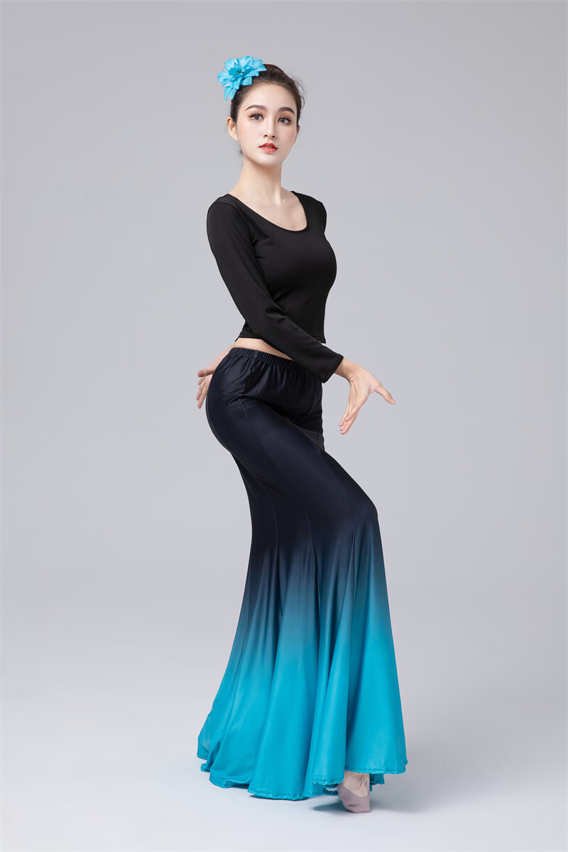 傣族舞蹈服艺考练功服装女孔雀舞演出服练习裙弹力修身舞蹈衣练功裙