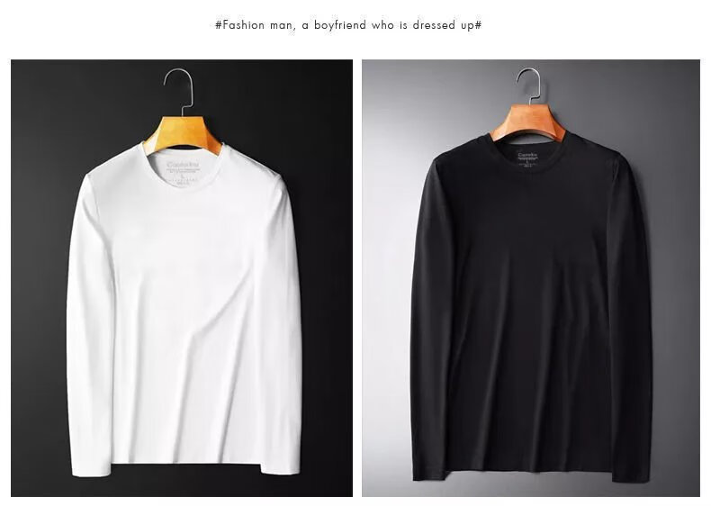 【李小冉】四代三防白小t纯白t恤长袖男春秋款纯棉打底衫黑科技液氨