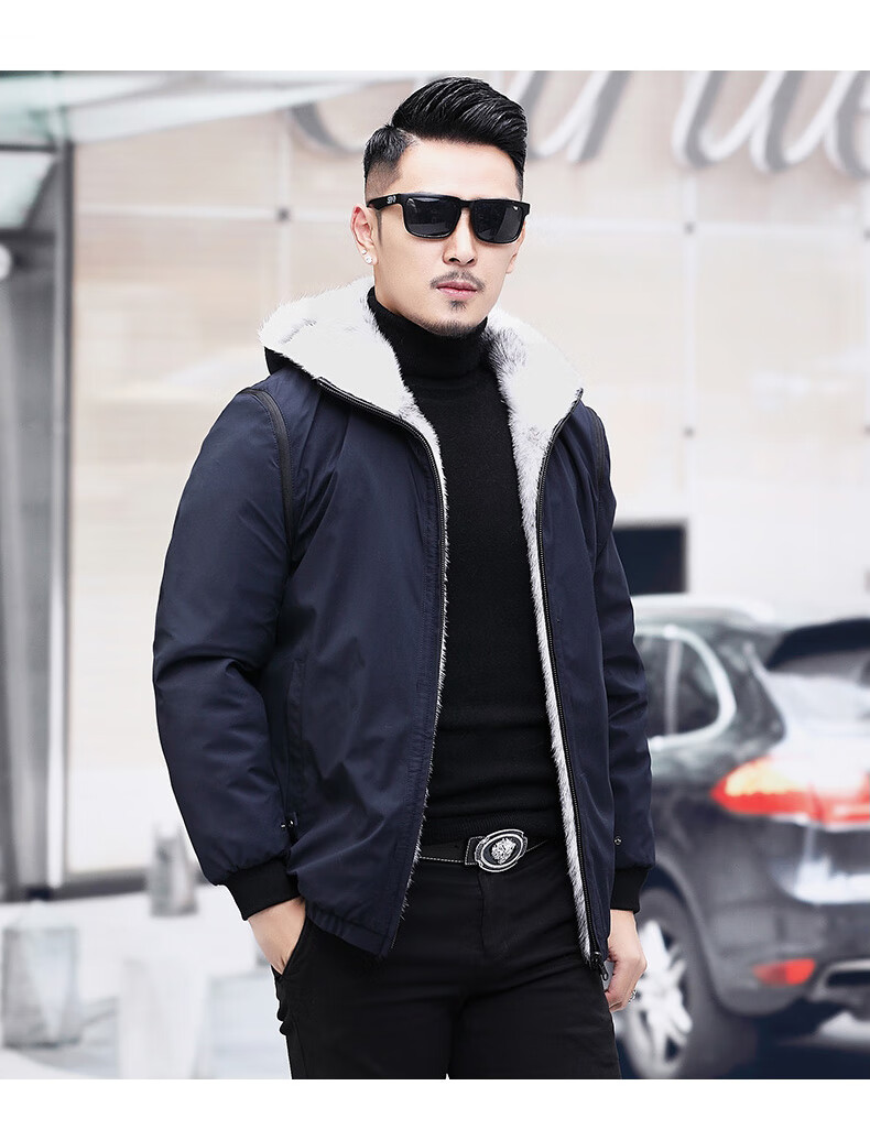 海澜之家旗下海澜优选一衣五穿设计派克服男士中长款水貂内胆整貂皮