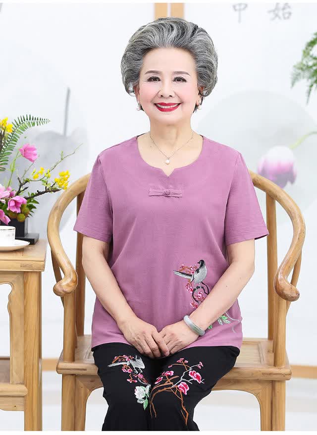 50-60岁中老年人夏天穿的服装妈妈老奶奶衣服中老年夏季套装绣花衣服