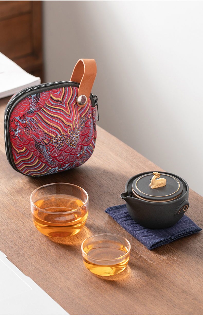 唐昭旅行茶具快客杯一壶两杯简易便携包单人创意日式户外随身泡茶壶