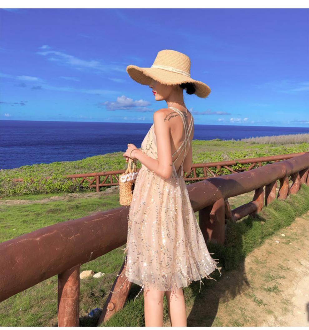 三亚沙滩裙2019新款吊带性感露背连衣裙长裙超仙海边度假长款女夏