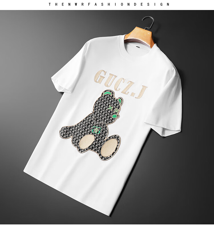 b lv品牌轻奢高端男装2022欧美街头轻奢圆领男士宽松微阔溜肩短袖t恤