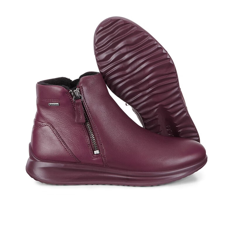 香港直邮ecco爱步女鞋2022新款舒适圆头侧拉链平底休闲短筒靴女靴