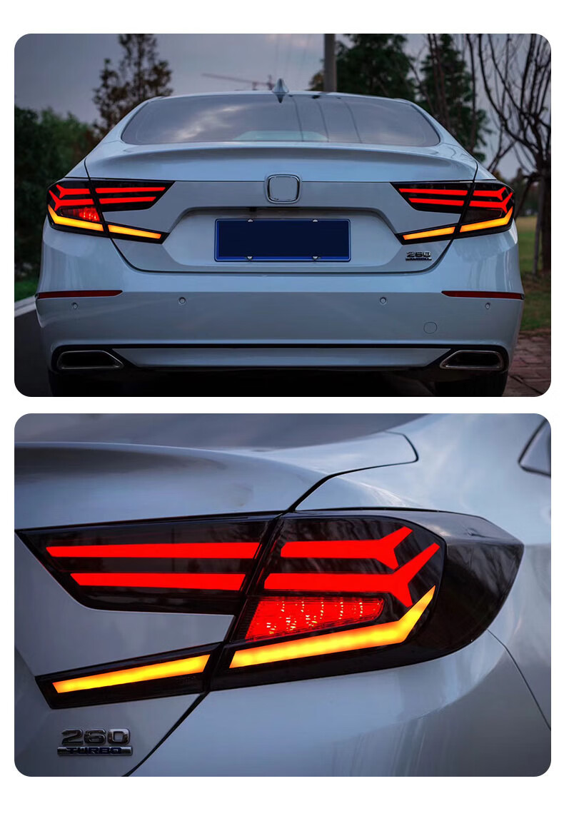 适用十代半雅阁尾灯总成改装白底星空鱼骨奥迪熏黑款流水后杠大灯 10.