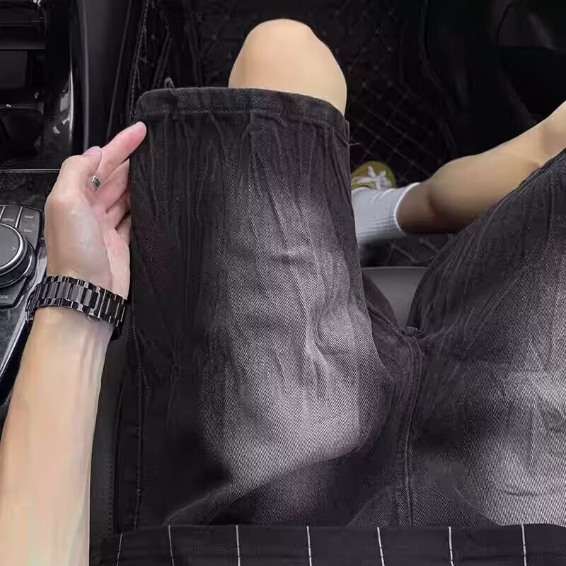 Gradual Change Lightning Pattern Denim Shorts Men's Summer Ruffian Handsome Design Pants Retro Old Vibe Casual Five-point Pants, Blue S_viptrois.com