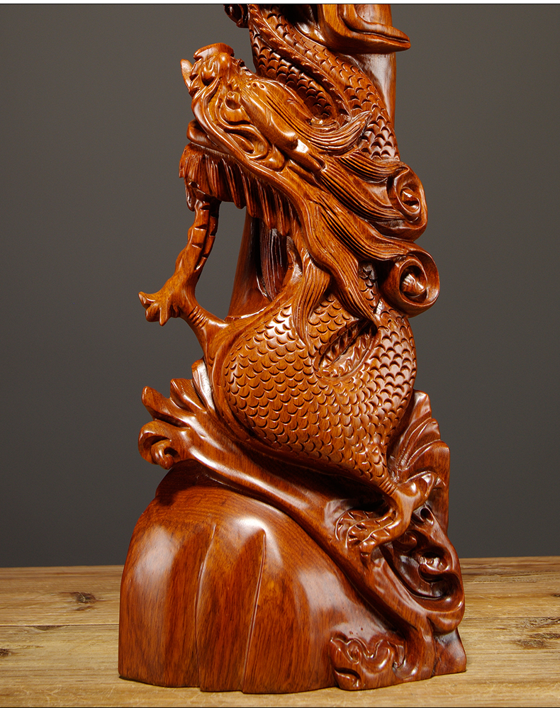 唐砖花梨木雕龙凤呈祥摆件实木雕刻红木家居客厅寓意装饰品结婚礼品