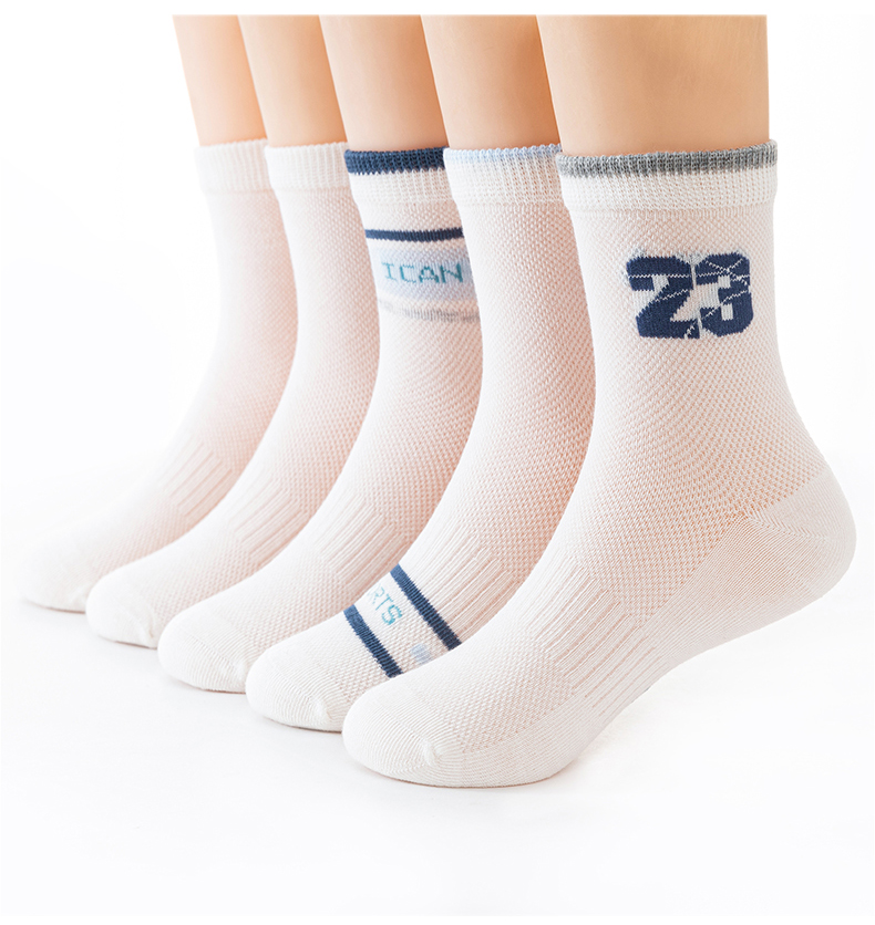 袜子薄款纯棉男童男孩网眼透气全棉无骨中大童夏季中筒袜薄 足球少年