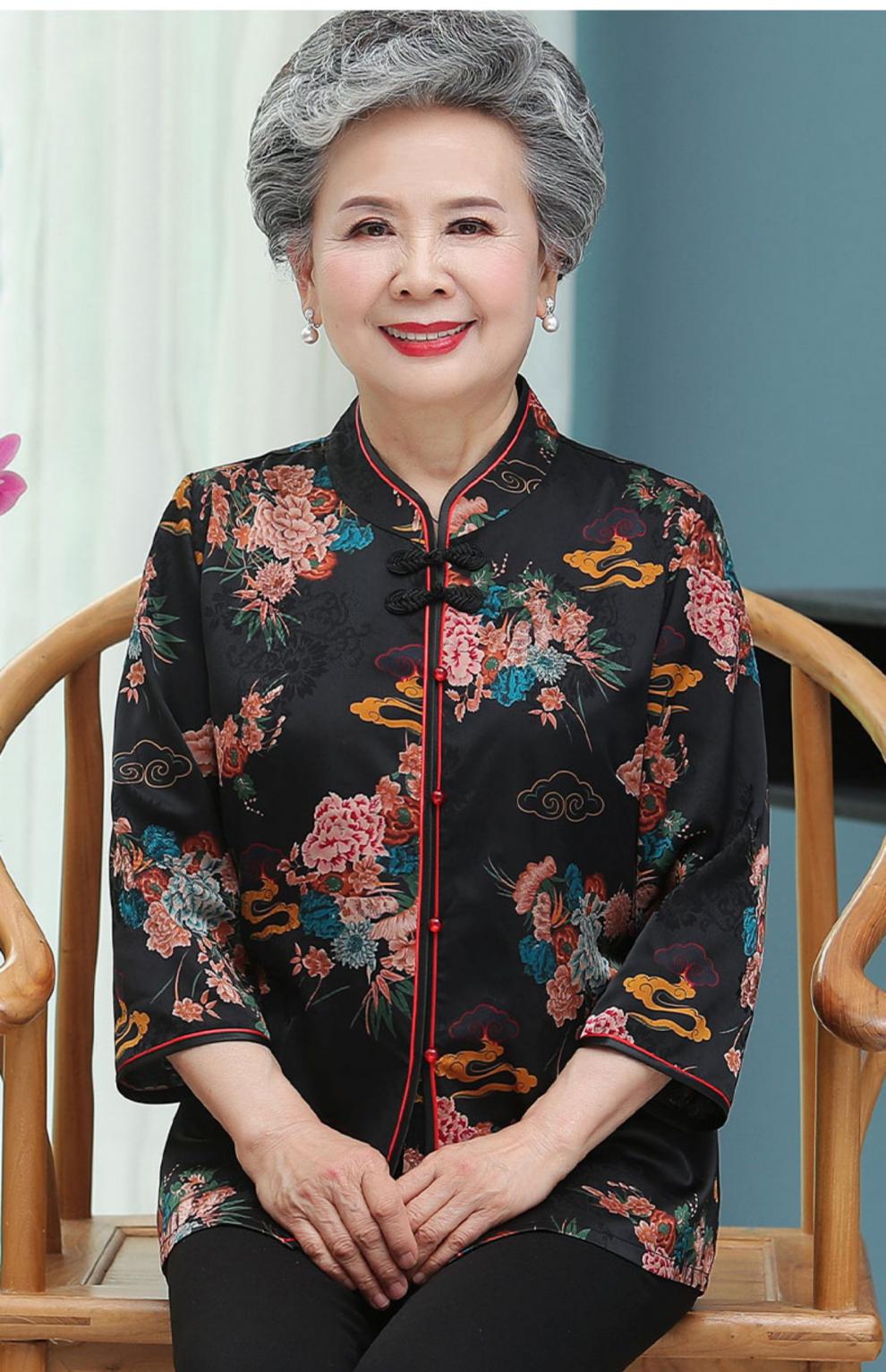 80大寿老人生日唐装80大寿老人衣服女奶奶喜庆衬衫薄姥姥寿星上衣套装