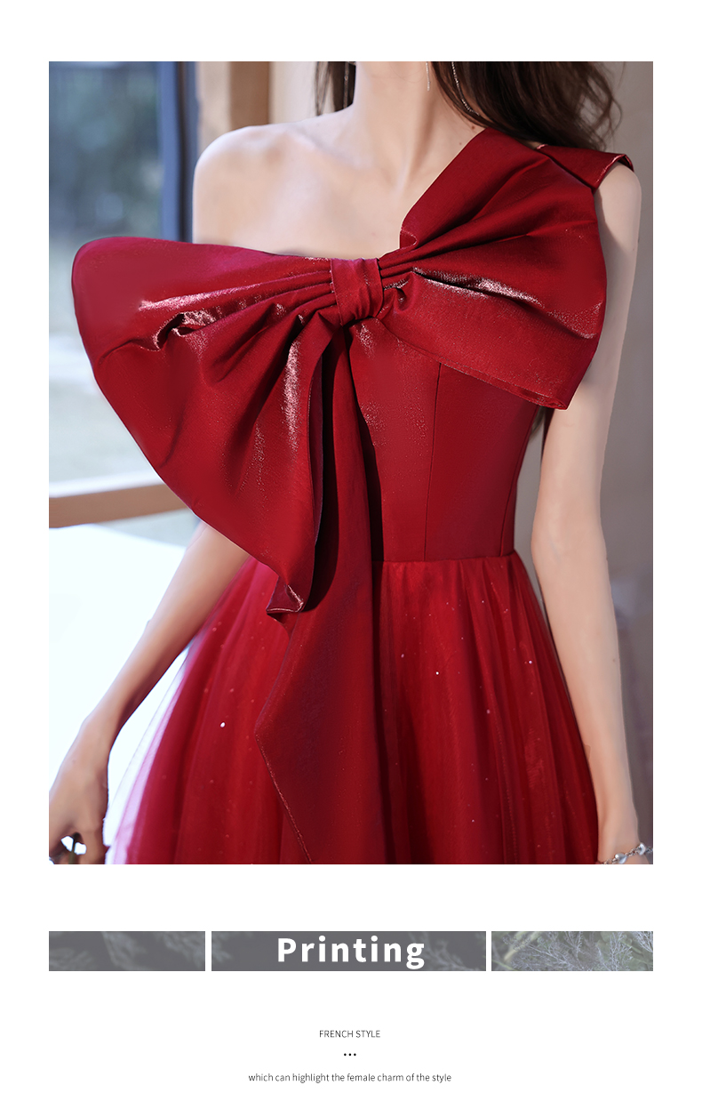 荧火仙子单肩进酒服西式婚礼新娘敬酒服2022新款酒红色结婚夏季高级感