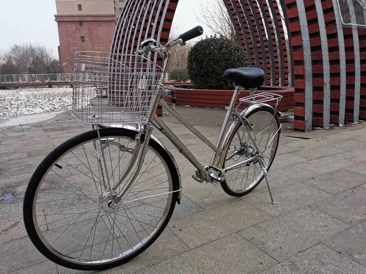 【京品优选】无链条自行车 国产轴传动26英寸不锈钢日本内三速复古