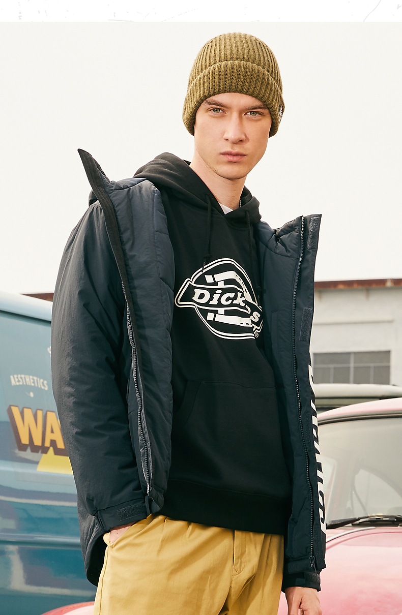 dickies棉服男迪凯斯官方22秋冬新印花连帽棉服休闲上衣厚外套长袖