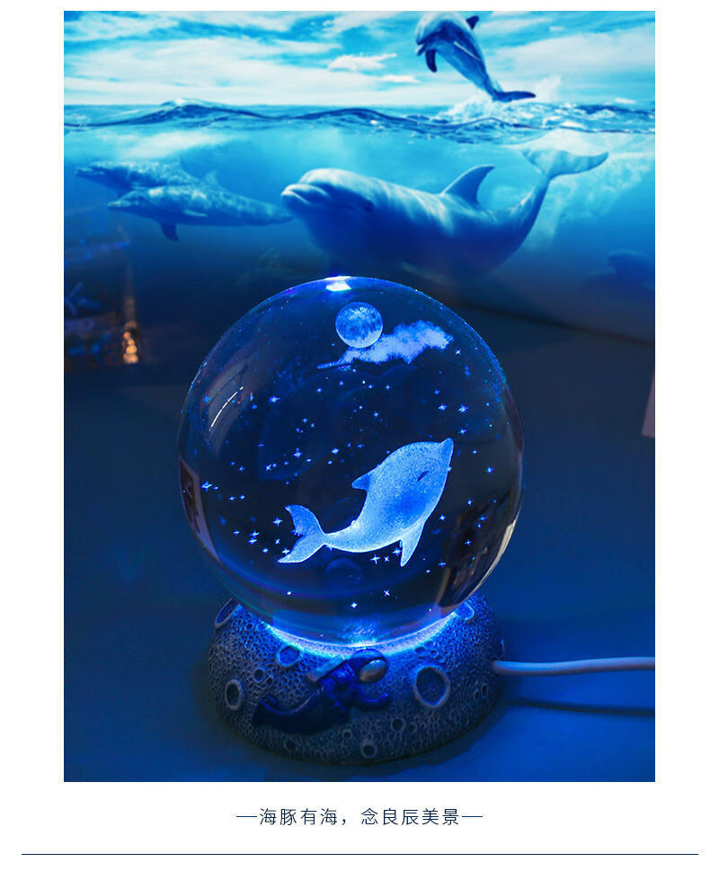 发光水晶球小夜灯 星空海豚梦幻女生生日礼物业季男孩子学生礼品小众